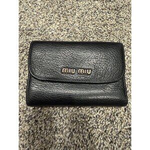 MIU MIU Black Leather Compact Wallet With Gold Hardwear EUC